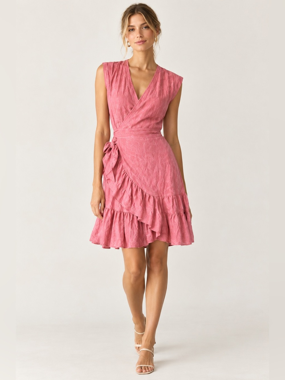 Rebecca Taylor Exclusive Pink Ruffled Sleeveless Wrap A Line Linen Dress size 4
